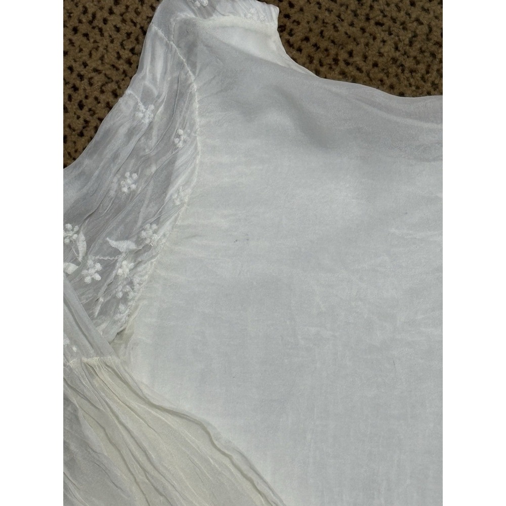 SALE! Via Signoria Italy Womens Silk Shirt White Med Embroidered Lined Boho Top - Picture 5 of 5